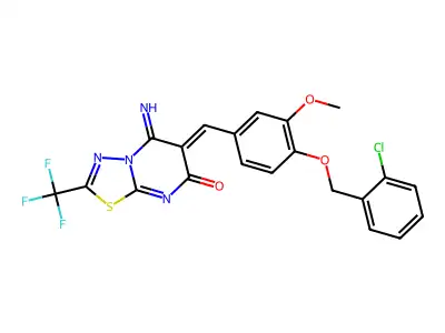 (6Z)-6-[[4-[(2-chlorophenyl)methoxy]-3-methoxyphenyl]methylidene]-5-imino-2-(trifluoromethyl)-[1,3,4]thiadiazolo[3,2-a]pyrimidin-7-one structure