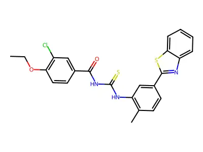 N-[[5-(1,3-benzothiazol-2-yl)-2-methylphenyl]carbamothioyl]-3-chloro-4-ethoxybenzamide structure