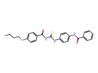N-[(4-benzamidophenyl)carbamothioyl]-4-butoxybenzamide structure