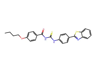 N-[[4-(1,3-benzothiazol-2-yl)phenyl]carbamothioyl]-4-butoxybenzamide structure