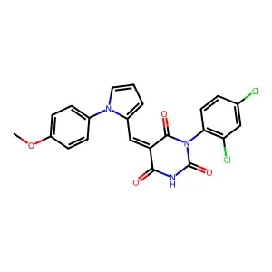 (5E)-1-(2,4-dichlorophenyl)-5-[[1-(4-methoxyphenyl)pyrrol-2-yl]methylidene]-1,3-diazinane-2,4,6-trione structure