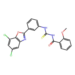 N-[[3-(5,7-dichloro-1,3-benzoxazol-2-yl)phenyl]carbamothioyl]-2-methoxybenzamide structure