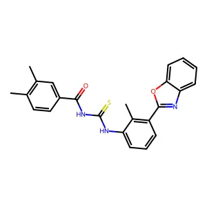 N-[[3-(1,3-benzoxazol-2-yl)-2-methylphenyl]carbamothioyl]-3,4-dimethylbenzamide structure