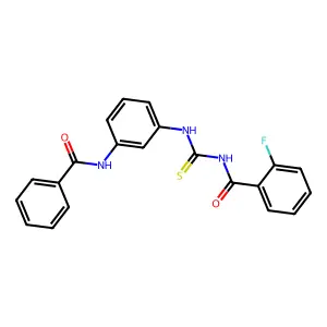 N-[(3-benzamidophenyl)carbamothioyl]-2-fluorobenzamide structure