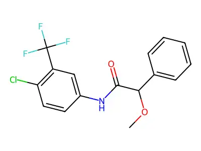 N-[4-chloro-3-(trifluoromethyl)phenyl]-2-methoxy-2-phenylacetamide structure