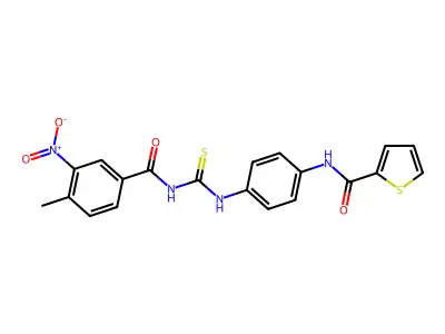 N-[4-[(4-methyl-3-nitrobenzoyl)carbamothioylamino]phenyl]thiophene-2-carboxamide structure
