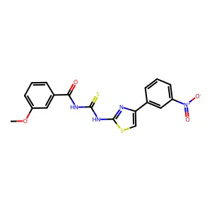 3-methoxy-N-[[4-(3-nitrophenyl)-1,3-thiazol-2-yl]carbamothioyl]benzamide structure