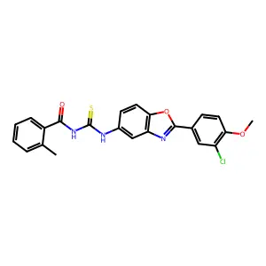 N-[[2-(3-chloro-4-methoxyphenyl)-1,3-benzoxazol-5-yl]carbamothioyl]-2-methylbenzamide structure