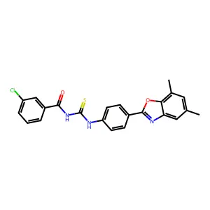 3-chloro-N-[[4-(5,7-dimethyl-1,3-benzoxazol-2-yl)phenyl]carbamothioyl]benzamide structure