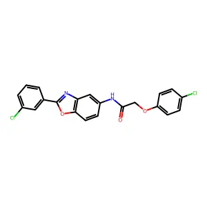 2-(4-chlorophenoxy)-N-[2-(3-chlorophenyl)-1,3-benzoxazol-5-yl]acetamide structure