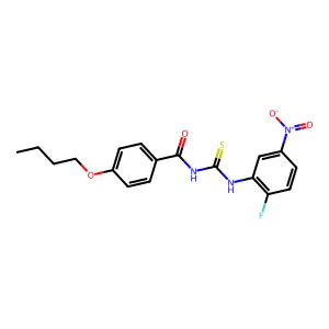 4-butoxy-N-[(2-fluoro-5-nitrophenyl)carbamothioyl]benzamide structure