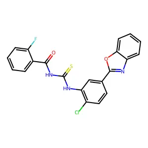 N-[[5-(1,3-benzoxazol-2-yl)-2-chlorophenyl]carbamothioyl]-2-fluorobenzamide structure