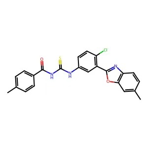 N-[[4-chloro-3-(6-methyl-1,3-benzoxazol-2-yl)phenyl]carbamothioyl]-4-methylbenzamide structure