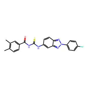 N-[[2-(4-fluorophenyl)benzotriazol-5-yl]carbamothioyl]-3,4-dimethylbenzamide structure
