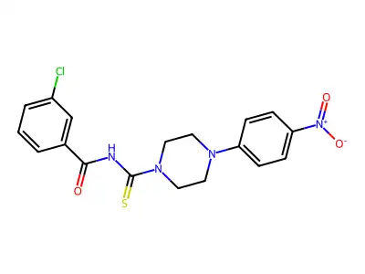 3-chloro-N-[4-(4-nitrophenyl)piperazine-1-carbothioyl]benzamide structure
