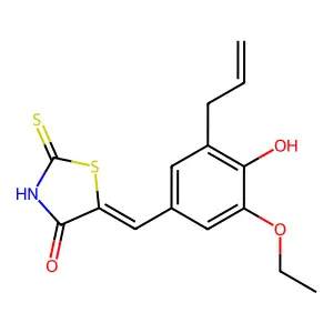 (5E)-5-[(3-ethoxy-4-hydroxy-5-prop-2-enylphenyl)methylidene]-2-sulfanylidene-1,3-thiazolidin-4-one structure