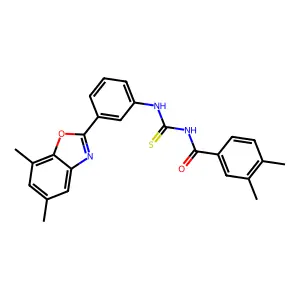 N-[[3-(5,7-dimethyl-1,3-benzoxazol-2-yl)phenyl]carbamothioyl]-3,4-dimethylbenzamide structure
