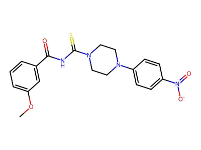 3-methoxy-N-[4-(4-nitrophenyl)piperazine-1-carbothioyl]benzamide structure