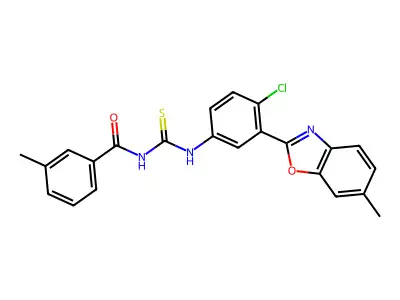 N-[[4-chloro-3-(6-methyl-1,3-benzoxazol-2-yl)phenyl]carbamothioyl]-3-methylbenzamide structure