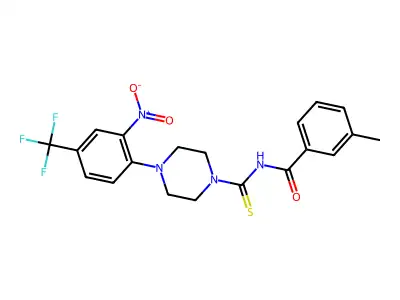3-methyl-N-[4-[2-nitro-4-(trifluoromethyl)phenyl]piperazine-1-carbothioyl]benzamide structure