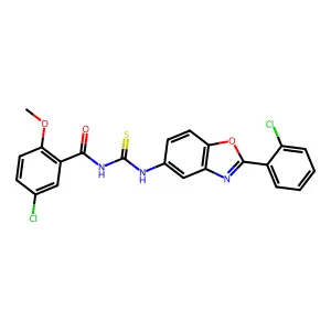 5-chloro-N-[[2-(2-chlorophenyl)-1,3-benzoxazol-5-yl]carbamothioyl]-2-methoxybenzamide structure