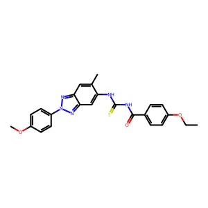 4-ethoxy-N-[[2-(4-methoxyphenyl)-6-methylbenzotriazol-5-yl]carbamothioyl]benzamide structure