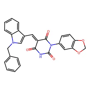 (5E)-1-(1,3-benzodioxol-5-yl)-5-[(1-benzylindol-3-yl)methylidene]-1,3-diazinane-2,4,6-trione structure