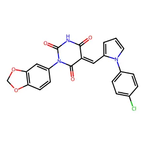 (5E)-1-(1,3-benzodioxol-5-yl)-5-[[1-(4-chlorophenyl)pyrrol-2-yl]methylidene]-1,3-diazinane-2,4,6-trione structure
