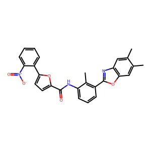 N-[3-(5,6-dimethyl-1,3-benzoxazol-2-yl)-2-methylphenyl]-5-(2-nitrophenyl)furan-2-carboxamide structure