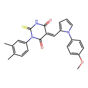 (5E)-1-(3,4-dimethylphenyl)-5-[[1-(4-methoxyphenyl)pyrrol-2-yl]methylidene]-2-sulfanylidene-1,3-diazinane-4,6-dione structure