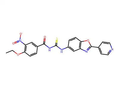 4-ethoxy-3-nitro-N-[(2-pyridin-4-yl-1,3-benzoxazol-5-yl)carbamothioyl]benzamide structure