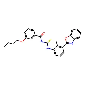 N-[[3-(1,3-benzoxazol-2-yl)-2-methylphenyl]carbamothioyl]-3-butoxybenzamide structure