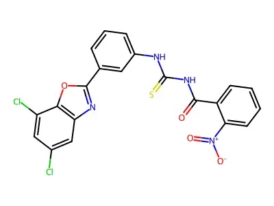 N-[[3-(5,7-dichloro-1,3-benzoxazol-2-yl)phenyl]carbamothioyl]-2-nitrobenzamide structure