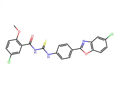 5-chloro-N-[[4-(5-chloro-1,3-benzoxazol-2-yl)phenyl]carbamothioyl]-2-methoxybenzamide structure