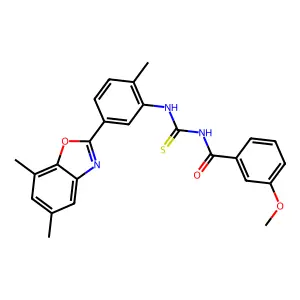 N-[[5-(5,7-dimethyl-1,3-benzoxazol-2-yl)-2-methylphenyl]carbamothioyl]-3-methoxybenzamide structure