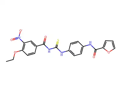 N-[4-[(4-ethoxy-3-nitrobenzoyl)carbamothioylamino]phenyl]furan-2-carboxamide structure