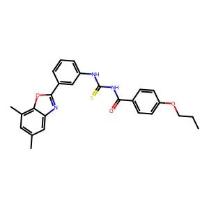 N-[[3-(5,7-dimethyl-1,3-benzoxazol-2-yl)phenyl]carbamothioyl]-4-propoxybenzamide structure
