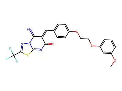 (6Z)-5-imino-6-[[4-[2-(3-methoxyphenoxy)ethoxy]phenyl]methylidene]-2-(trifluoromethyl)-[1,3,4]thiadiazolo[3,2-a]pyrimidin-7-one structure