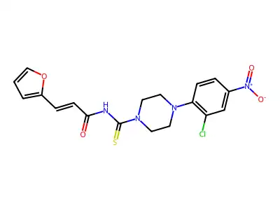 (E)-N-[4-(2-chloro-4-nitrophenyl)piperazine-1-carbothioyl]-3-(furan-2-yl)prop-2-enamide structure