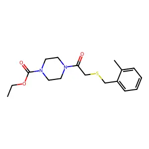 Ethyl 4-{2-[(2-methylphenyl)methylthio]acetyl}piperazinecarboxylate structure