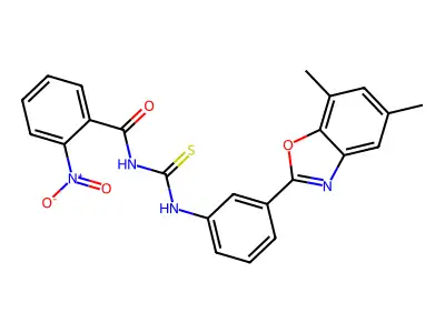 N-[[3-(5,7-dimethyl-1,3-benzoxazol-2-yl)phenyl]carbamothioyl]-2-nitrobenzamide structure