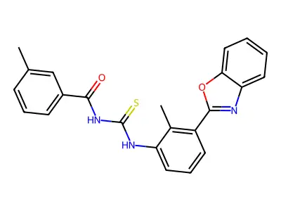 N-[[3-(1,3-benzoxazol-2-yl)-2-methylphenyl]carbamothioyl]-3-methylbenzamide structure
