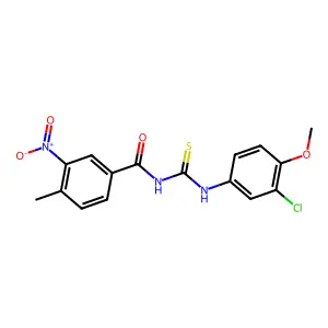 N-[(3-chloro-4-methoxyphenyl)carbamothioyl]-4-methyl-3-nitrobenzamide structure