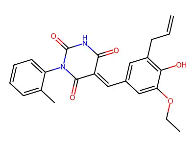 (5E)-5-[(3-ethoxy-4-hydroxy-5-prop-2-enylphenyl)methylidene]-1-(2-methylphenyl)-1,3-diazinane-2,4,6-trione structure