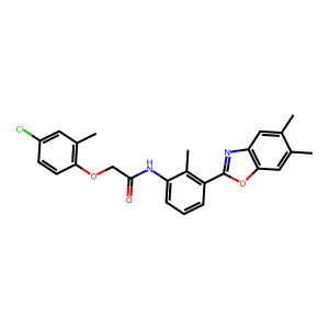 2-(4-chloro-2-methylphenoxy)-N-[3-(5,6-dimethyl-1,3-benzoxazol-2-yl)-2-methylphenyl]acetamide structure