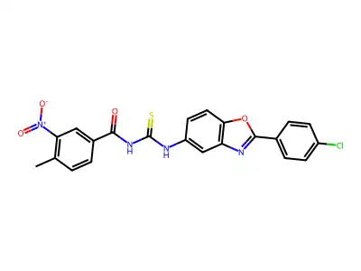 N-[[2-(4-chlorophenyl)-1,3-benzoxazol-5-yl]carbamothioyl]-4-methyl-3-nitrobenzamide structure
