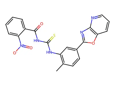 N-[[2-methyl-5-([1,3]oxazolo[4,5-b]pyridin-2-yl)phenyl]carbamothioyl]-2-nitrobenzamide structure