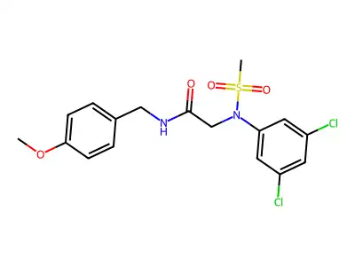 2-(3,5-dichloro-N-methylsulfonylanilino)-N-[(4-methoxyphenyl)methyl]acetamide structure