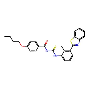 N-[[3-(1,3-benzothiazol-2-yl)-2-methylphenyl]carbamothioyl]-4-butoxybenzamide structure