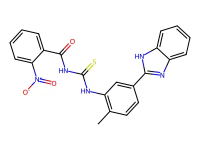 N-[[5-(1H-benzimidazol-2-yl)-2-methylphenyl]carbamothioyl]-2-nitrobenzamide structure